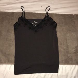 Grey tank top with lace trimmed neck